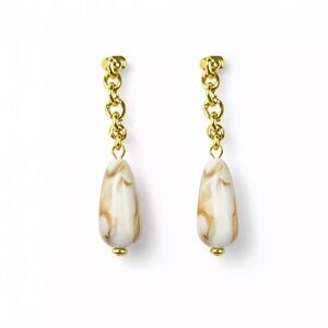 ⚜️ Elegant Gold and Cream Chain Earrings 💫